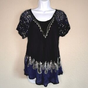 Advance Apparels Medium Festival‎ Boho Embroidered Tunic Top Corset Fairy Grunge